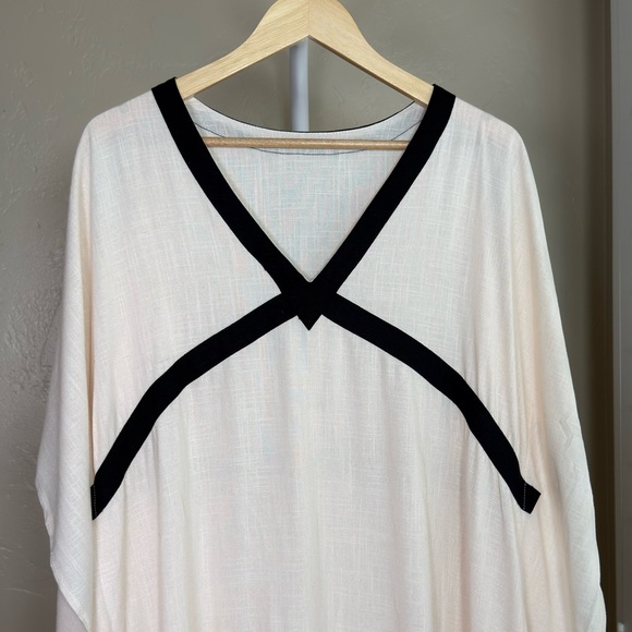 Commense Linen Blend Contrast Trim Maxi Dress Slit Off White Cream Medium NWT - Picture 7 of 14
